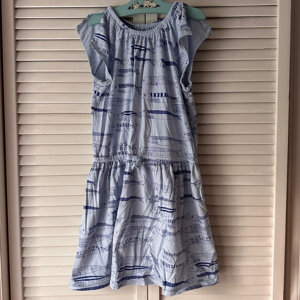 Blue Fish Print Kids Dress, Tea Collection